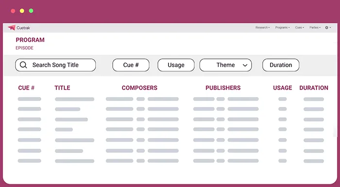 Cue Sheet Management